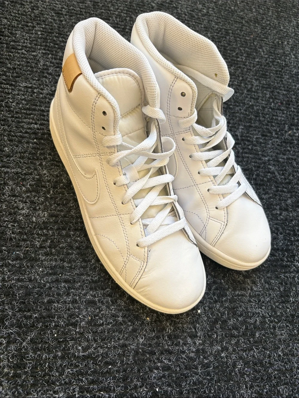 Nike White Mid-Top Sneakers with Tan Heel Accent